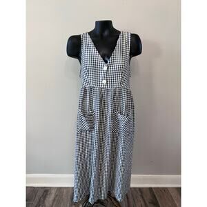 Ms Choice Gingham Maxi Midi Dress Blue/Wt Sleeveless Sz 10 Prairie Cottage